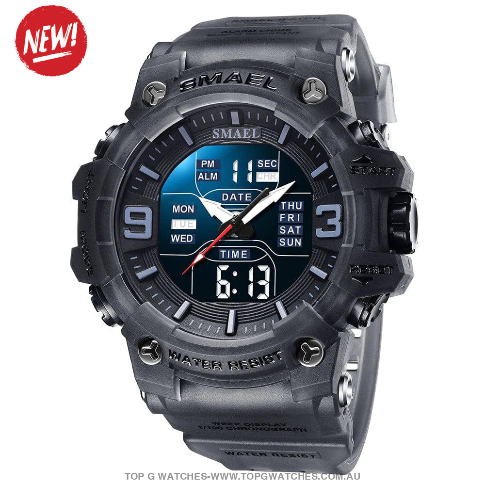 Military Digital Duel SMAEL LED 50m Waterproof LED Stopwatch 8049B Sports Wristwatch - Top G Watches