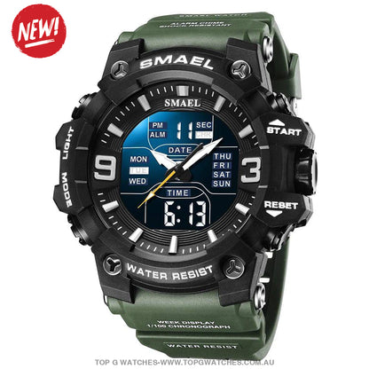 Military Digital Duel SMAEL LED 50m Waterproof LED Stopwatch 8049B Sports Wristwatch - Top G Watches