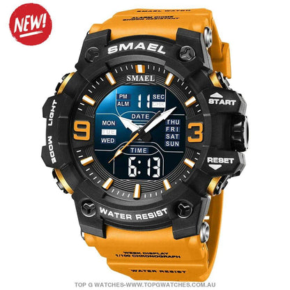 Military Digital Duel SMAEL LED 50m Waterproof LED Stopwatch 8049B Sports Wristwatch - Top G Watches