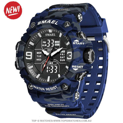 Military Digital Duel SMAEL LED 50m Waterproof LED Stopwatch 8049B Sports Wristwatch - Top G Watches