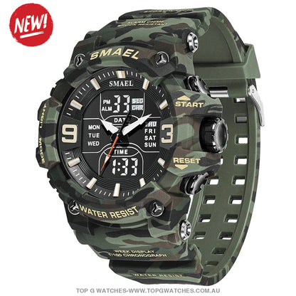 Military Digital Duel SMAEL LED 50m Waterproof LED Stopwatch 8049B Sports Wristwatch - Top G Watches