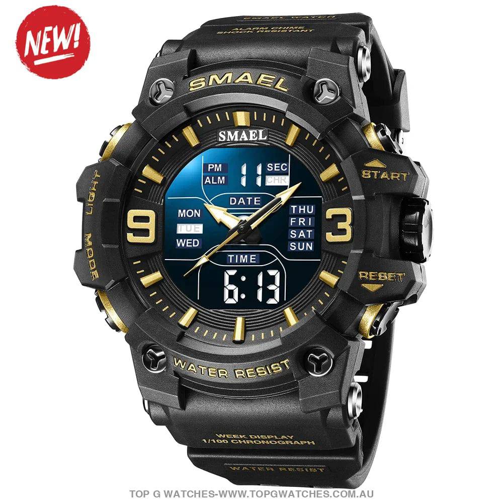 Military Digital Duel SMAEL LED 50m Waterproof LED Stopwatch 8049B Sports Wristwatch - Top G Watches