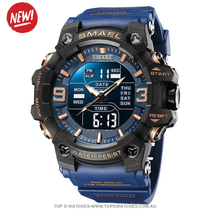 Military Digital Duel SMAEL LED 50m Waterproof LED Stopwatch 8049B Sports Wristwatch - Top G Watches