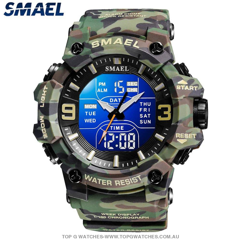 Military Digital Duel SMAEL LED 50m Waterproof LED Stopwatch 8049B Sports Wristwatch - Top G Watches