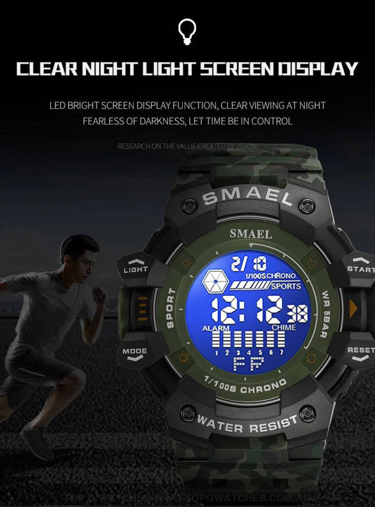 Military Digital SMAEL LED 50m Waterproof LED Stopwatch 8050 Sports Wristwatch - Top G Watches