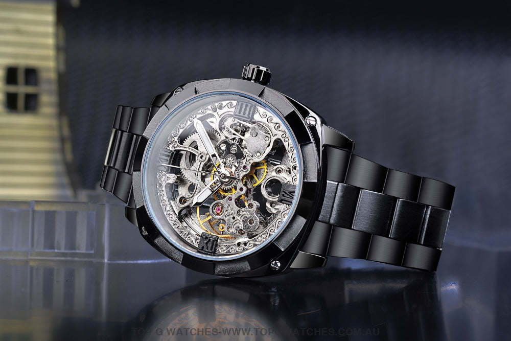 Transparent Hollow Forsining Men's Mechanical Golden Skeleton Watch - Top G Watches
