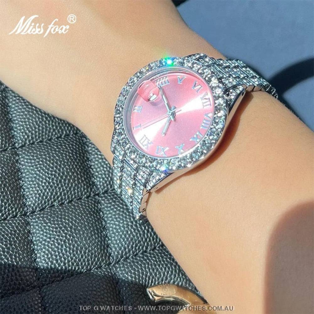 Iced-Out Style MissFox Pink Jewel Luxury Elegant Ladies' Fashion Quartz Wristwatch - Top G Watches