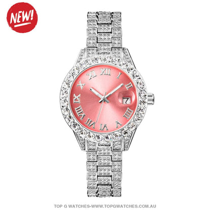 Iced-Out Style MissFox Pink Jewel Luxury Elegant Ladies' Fashion Quartz Wristwatch - Top G Watches