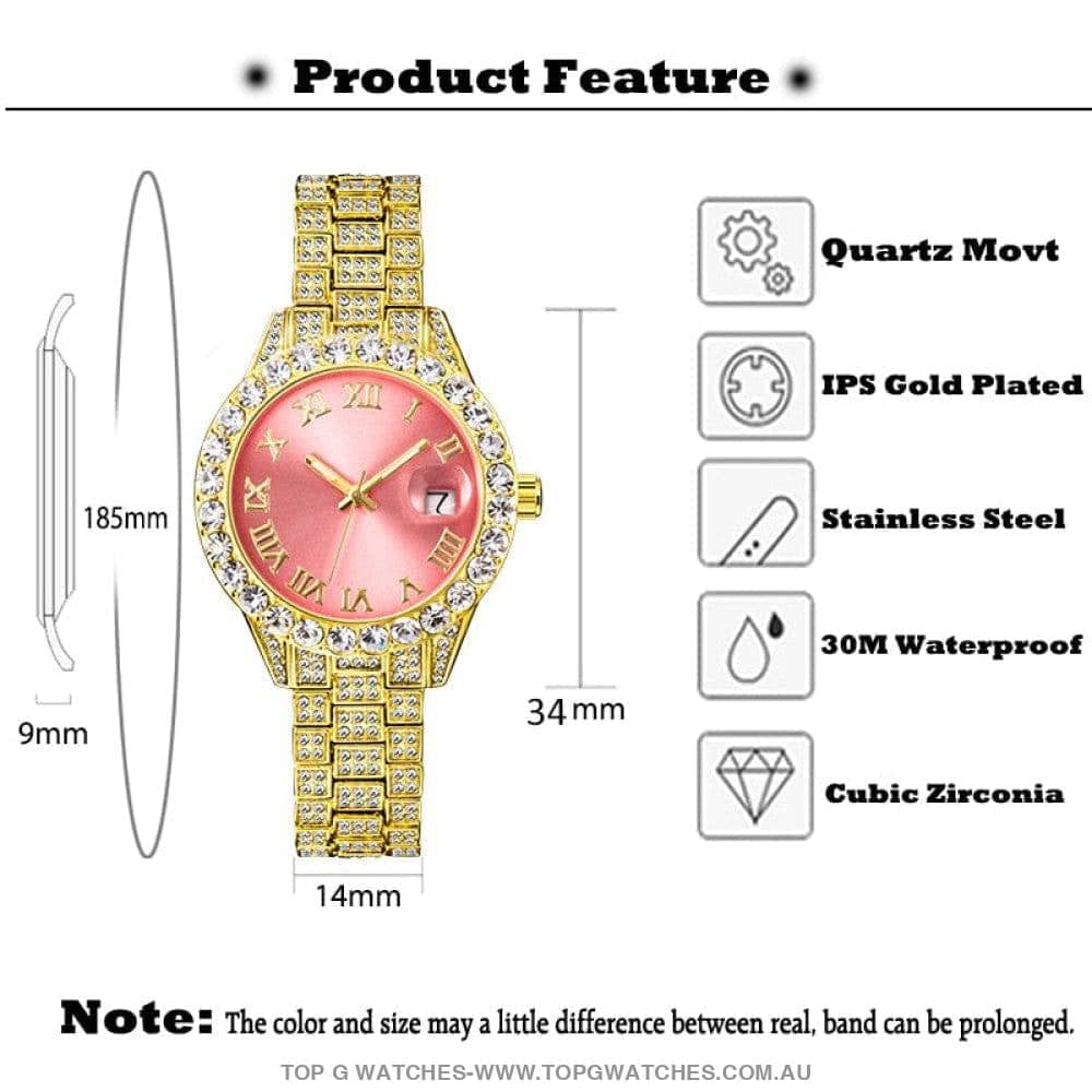 Iced-Out Style MissFox Pink Jewel Luxury Elegant Ladies' Fashion Quartz Wristwatch - Top G Watches