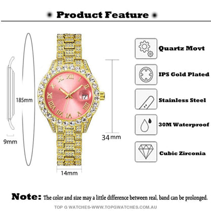 Iced-Out Style MissFox Pink Jewel Luxury Elegant Ladies' Fashion Quartz Wristwatch - Top G Watches