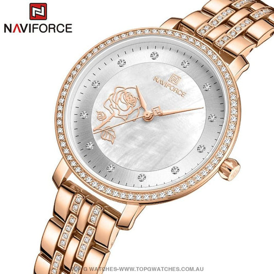 Blooming Rose Jewel RoseGold Elegant Naviforce Design Ladies Bracelet Watch - Top G Watches