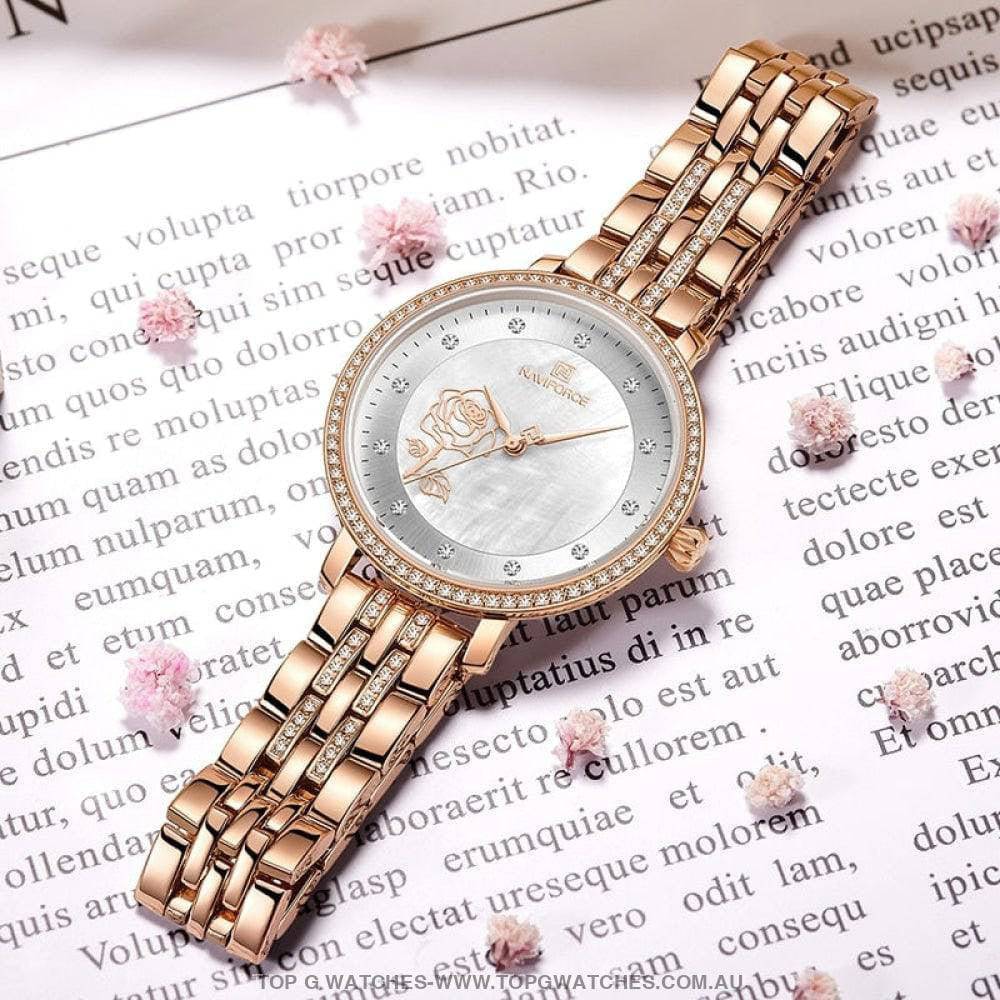 Blooming Rose Jewel RoseGold Elegant Naviforce Design Ladies Bracelet Top G Watches