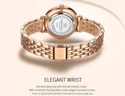 Blooming Rose Jewel RoseGold Elegant Naviforce Design Ladies Bracelet Watch - Top G Watches