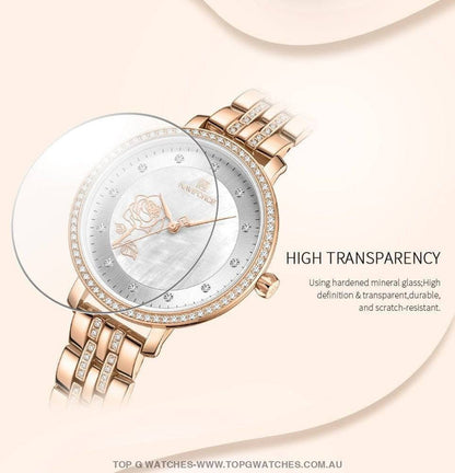 Blooming Rose Jewel RoseGold Elegant Naviforce Design Ladies Bracelet Watch - Top G Watches