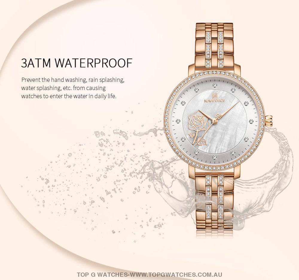 Blooming Rose Jewel RoseGold Elegant Naviforce Design Ladies Bracelet Watch - Top G Watches