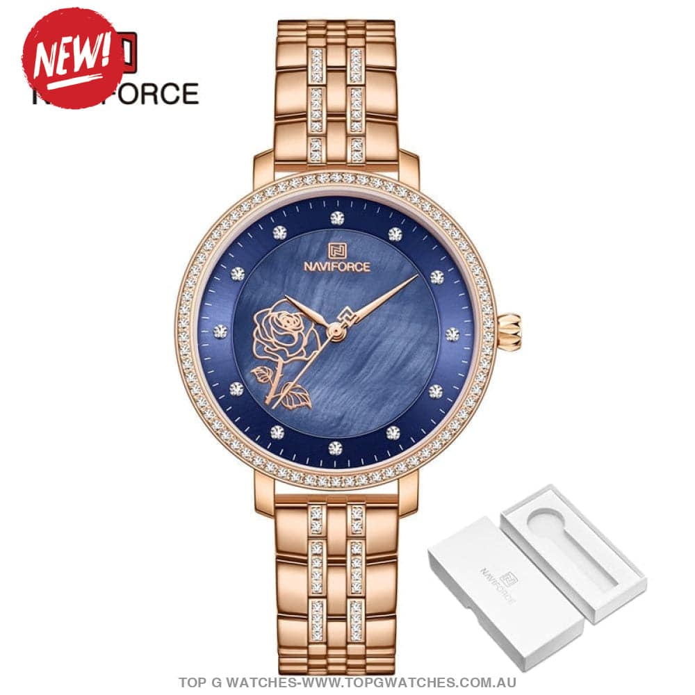 Blooming Rose Jewel RoseGold Elegant Naviforce Design Ladies Bracelet Watch - Top G Watches