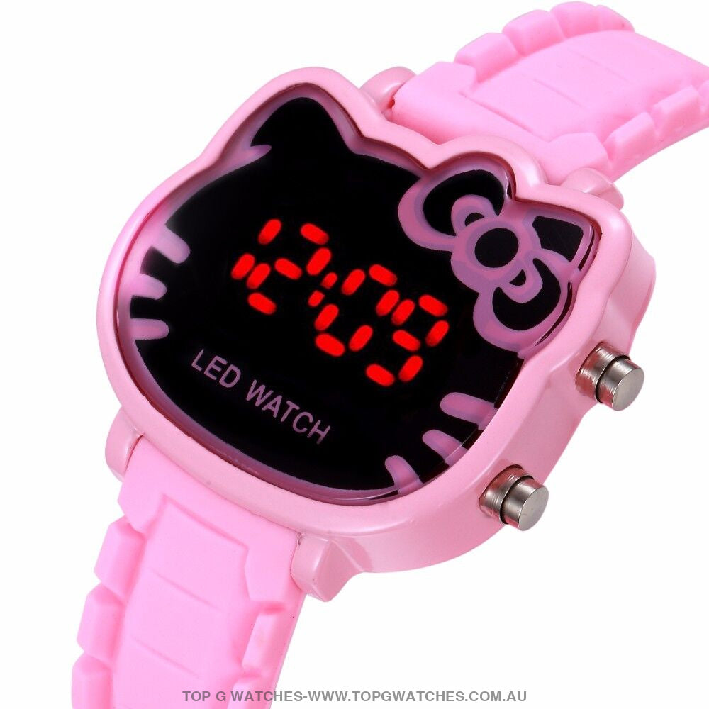 New Cute Kitty Cartoon Dial LED Digital Display Kid's Wristwatch - Top G Watches