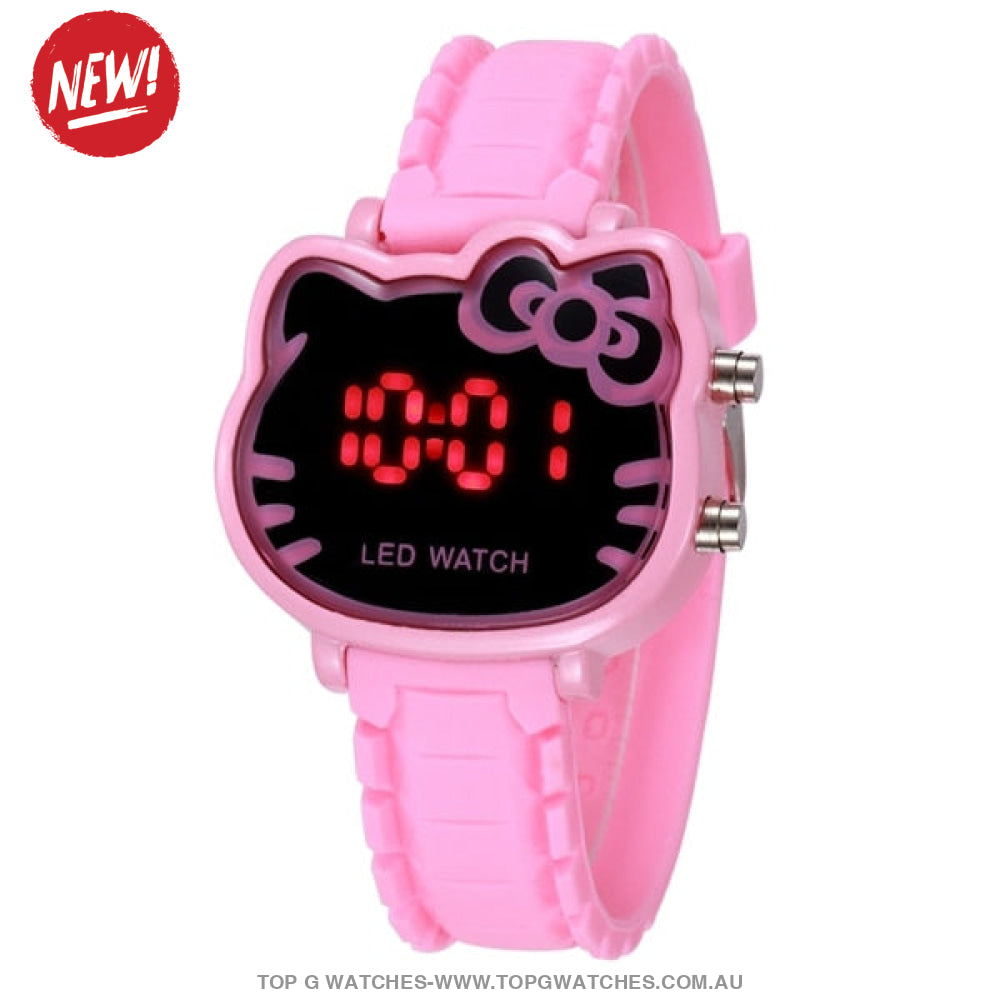 New Cute Kitty Cartoon Dial LED Digital Display Kid's Wristwatch - Top G Watches