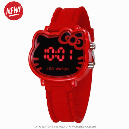 New Cute Kitty Cartoon Dial LED Digital Display Wristwatch - Top G Watches