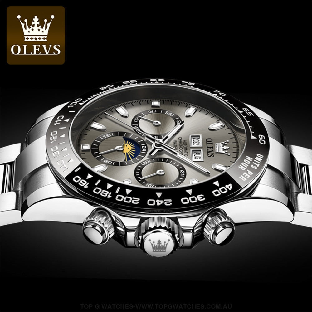 New Olevs Automatic Mechanical Self Wind Luminous Chronograph Wristwatch Mens Watches