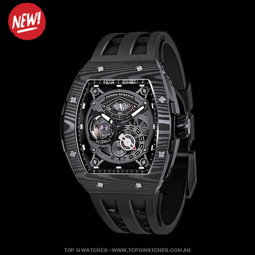 Official TSAR Bomba Automatic Carbon Fiber Kinetic Energy Display Sports Watch TB8210CF - Top G Watches