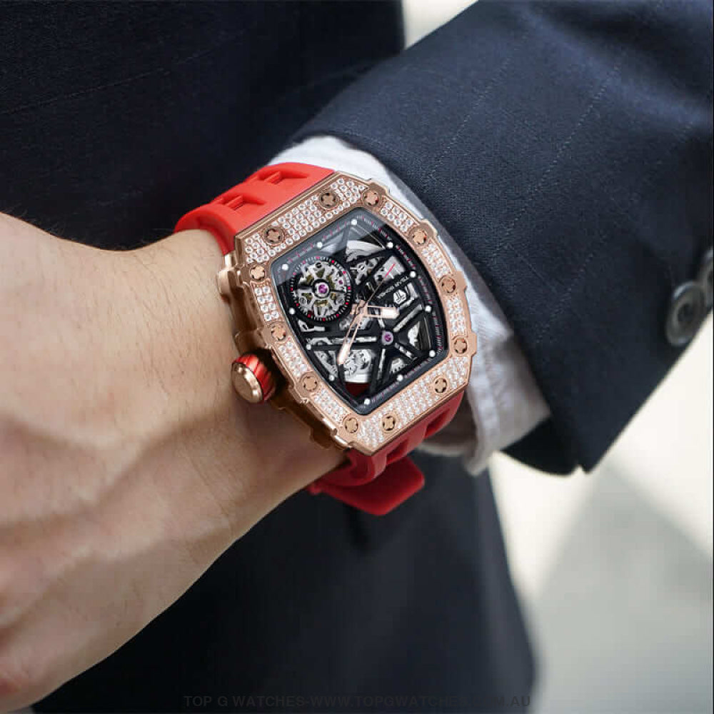 Official TSAR BOMBA Automatic Mechanical Waterproof Diamond Finish Watch TB8209D - Top G Watches