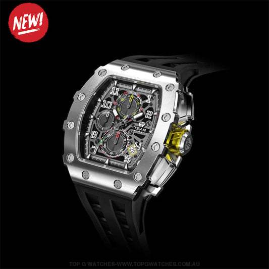 Official TSAR Bomba Quartz Movement Waterproof Watch TB8204Q Silver Black - Top G Watches