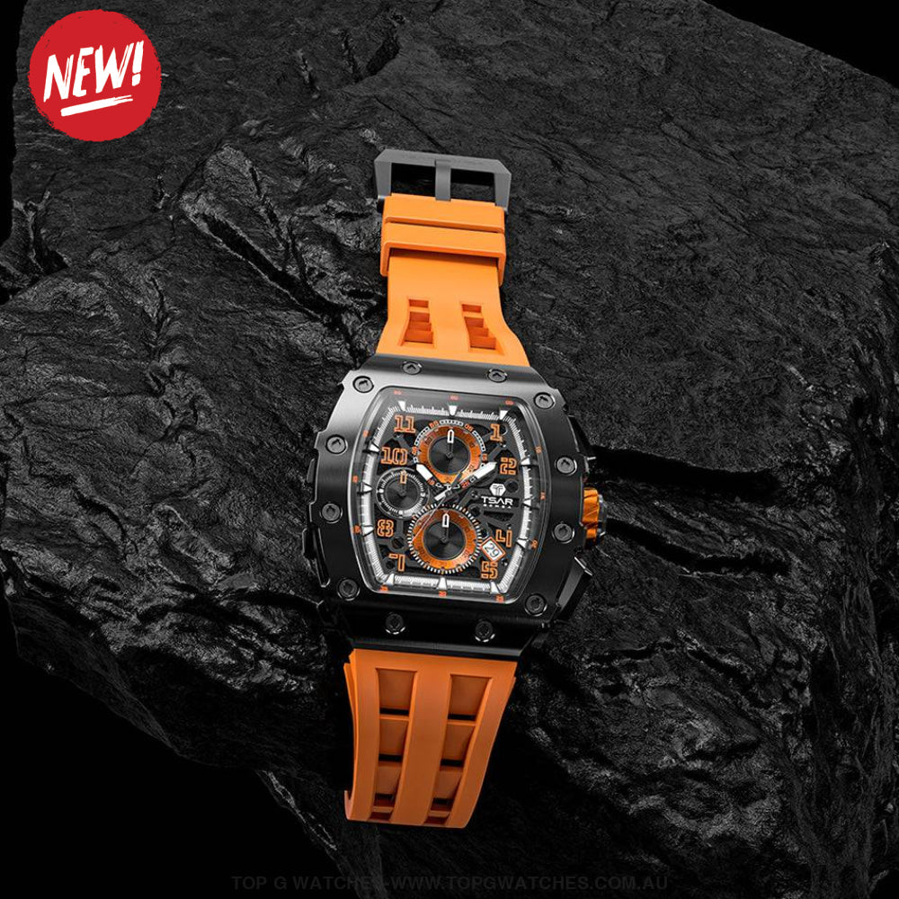 Official TSAR Bomba Watch Quartz Movement Waterproof Watch TB8204Q - Black Orange - Top G Watches