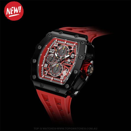 Official TSAR Bomba Watch Quartz Movement Waterproof Watch TB8204Q Black Red - Top G Watches