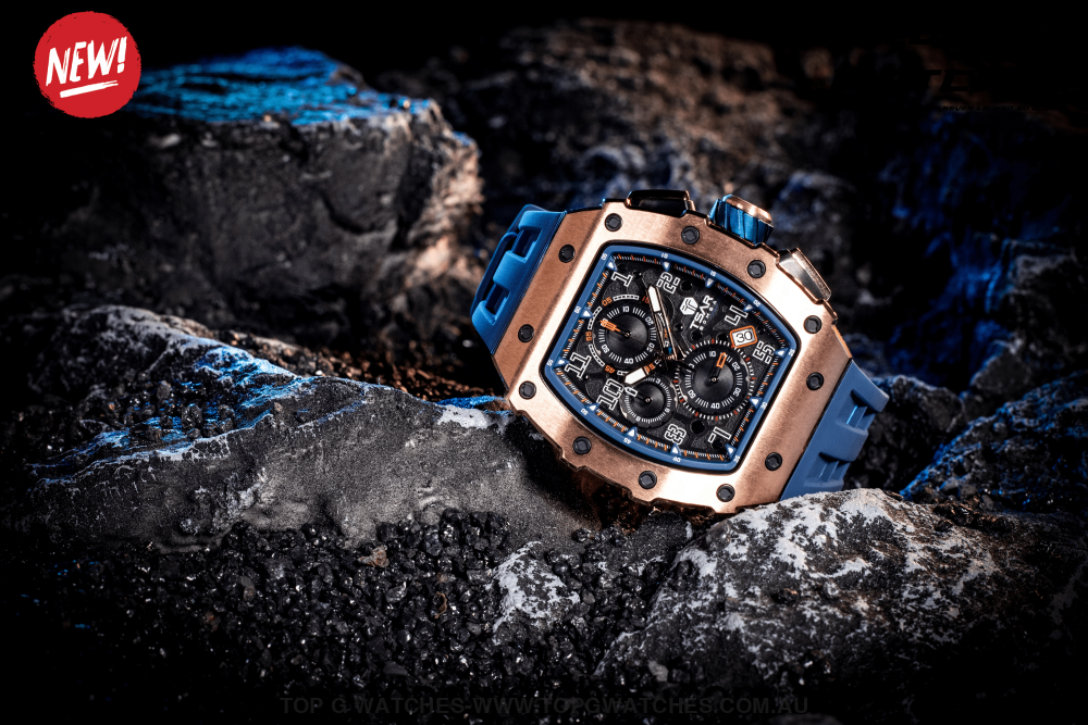 Official TSAR Bomba Watch Quartz Movement Waterproof Watch TB8204Q Gold Blue - Top G Watches