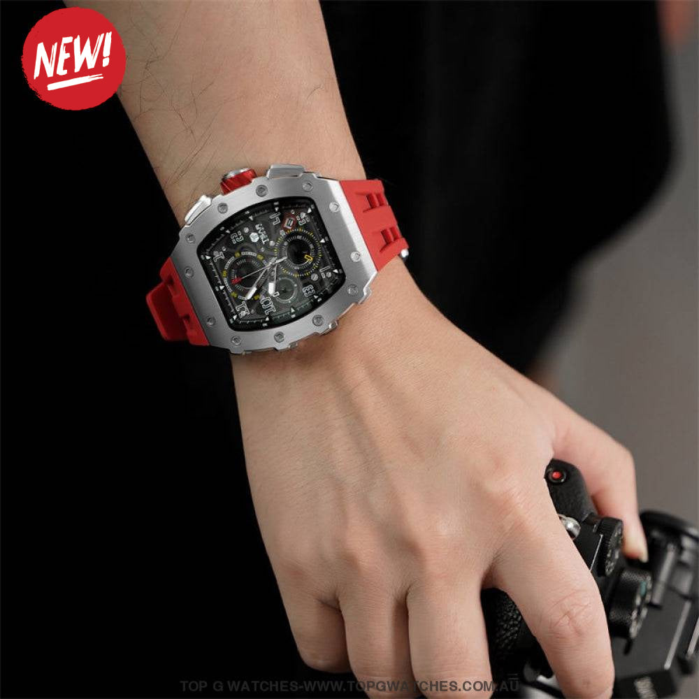 Official TSAR Bomba Watch Quartz Movement Waterproof Watch TB8204Q Silver Red - Top G Watches