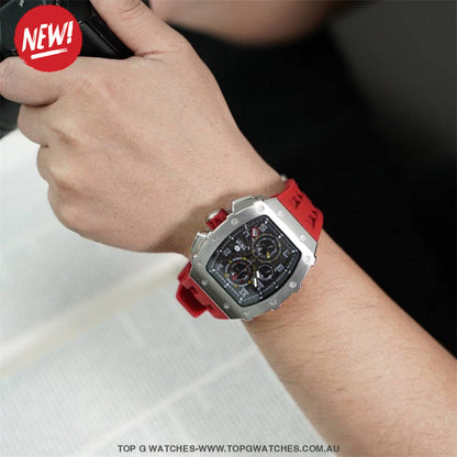 Official TSAR Bomba Watch Quartz Movement Waterproof Watch TB8204Q Silver Red - Top G Watches