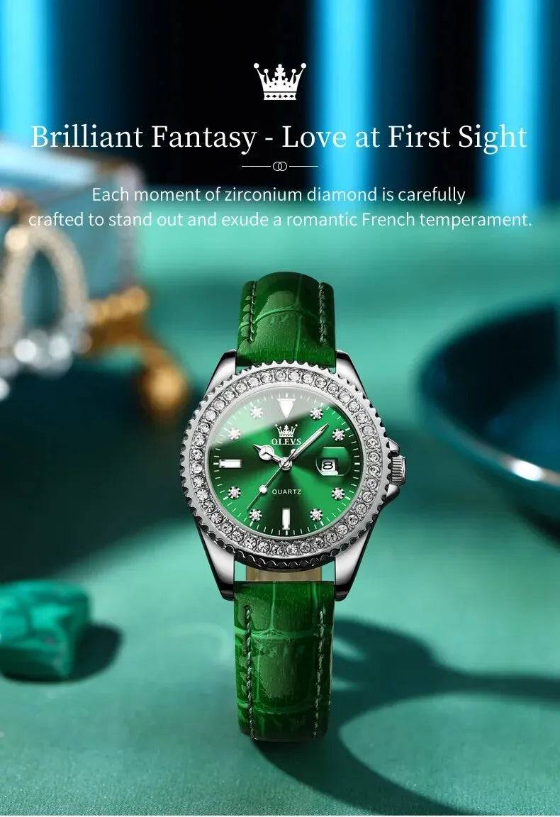 Fashion Diamond Zirconia Dial Quartz-Crystal Waterproof Olevs Ladies Wristwatch - Top G Watches