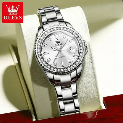 Fashion Diamond Zirconia Dial Quartz-Crystal Waterproof Olevs Ladies Wristwatch - Top G Watches