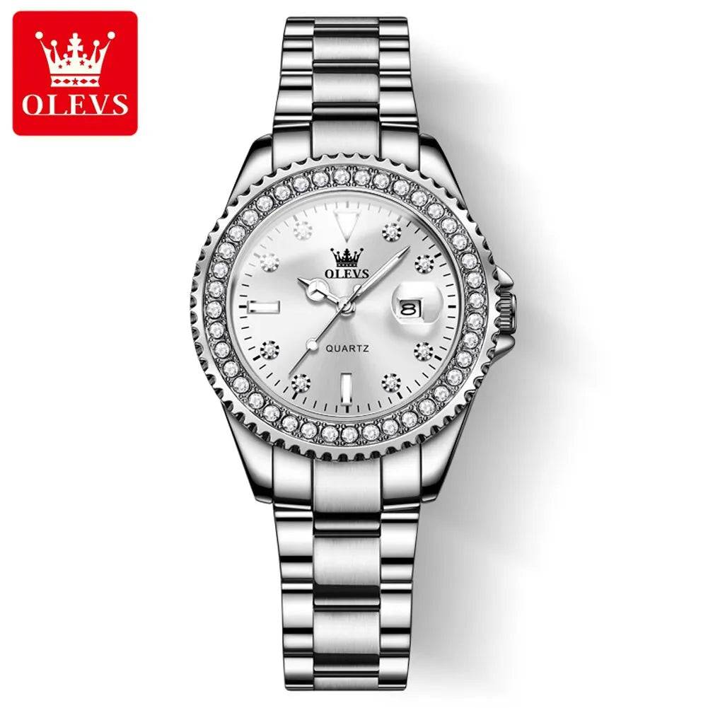 Fashion Diamond Zirconia Dial Quartz-Crystal Waterproof Olevs Ladies Wristwatch - Top G Watches