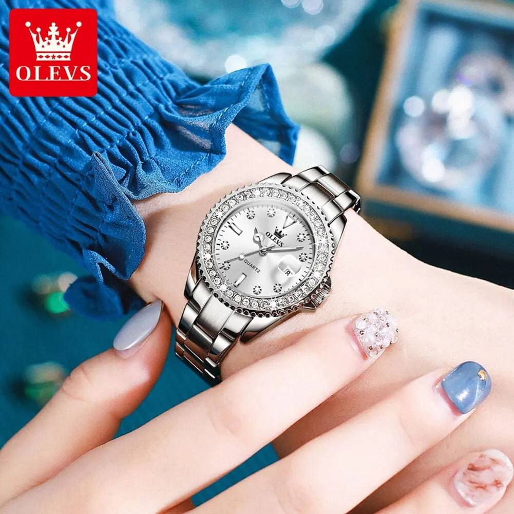 Fashion Diamond Zirconia Dial Quartz-Crystal Waterproof Olevs Ladies Wristwatch - Top G Watches