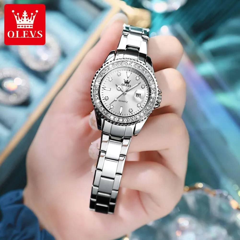 Fashion Diamond Zirconia Dial Quartz-Crystal Waterproof Olevs Ladies Wristwatch - Top G Watches