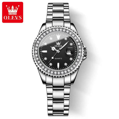 Fashion Diamond Zirconia Dial Quartz-Crystal Waterproof Olevs Ladies Wristwatch - Top G Watches