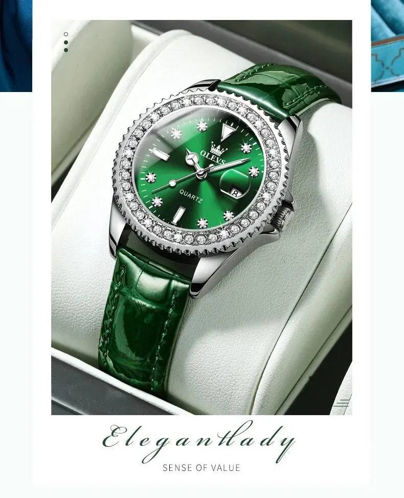 Fashion Diamond Zirconia Dial Quartz-Crystal Waterproof Olevs Ladies Wristwatch - Top G Watches