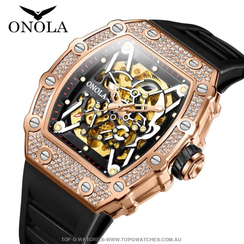 Tonneau Big Diamond Luxury Onola Mechanical Automatic Business Fashion Watch - Top G Watches