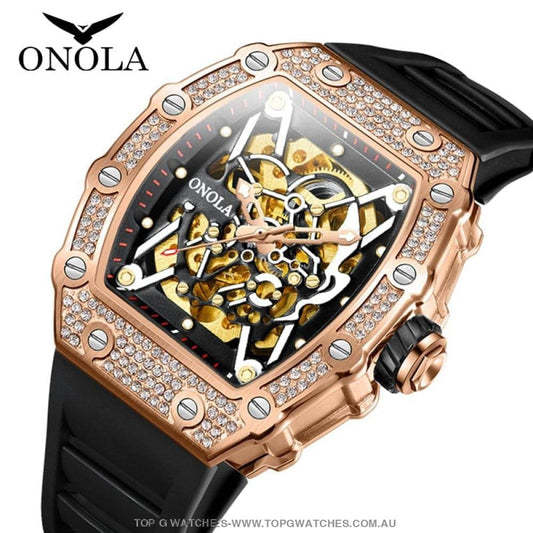 Tonneau Big Diamond Luxury Onola Mechanical Automatic Business Fashion Watch - Top G Watches