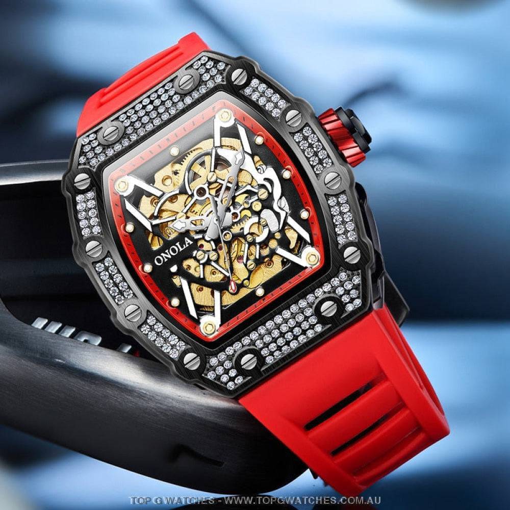 Tonneau Big Diamond Luxury Onola Mechanical Automatic Business Fashion Watch - Top G Watches