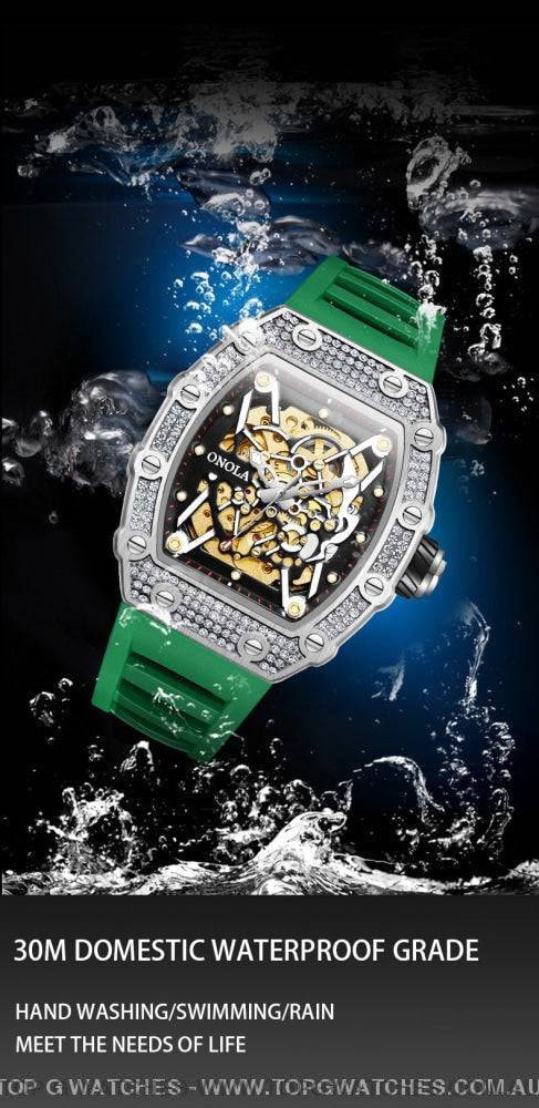 Tonneau Big Diamond Luxury Onola Mechanical Automatic Business Fashion Watch - Top G Watches