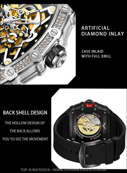 Tonneau Big Diamond Luxury Onola Mechanical Automatic Business Fashion Watch - Top G Watches