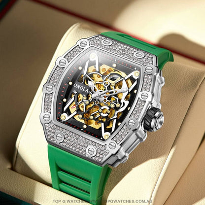 Tonneau Big Diamond Luxury Onola Mechanical Automatic Business Fashion Watch - Top G Watches