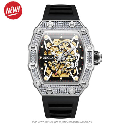 Tonneau Big Diamond Luxury Onola Mechanical Automatic Business Fashion Watch - Top G Watches