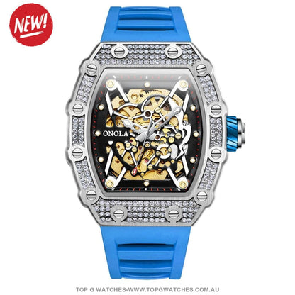 Tonneau Big Diamond Luxury Onola Mechanical Automatic Business Fashion Watch - Top G Watches