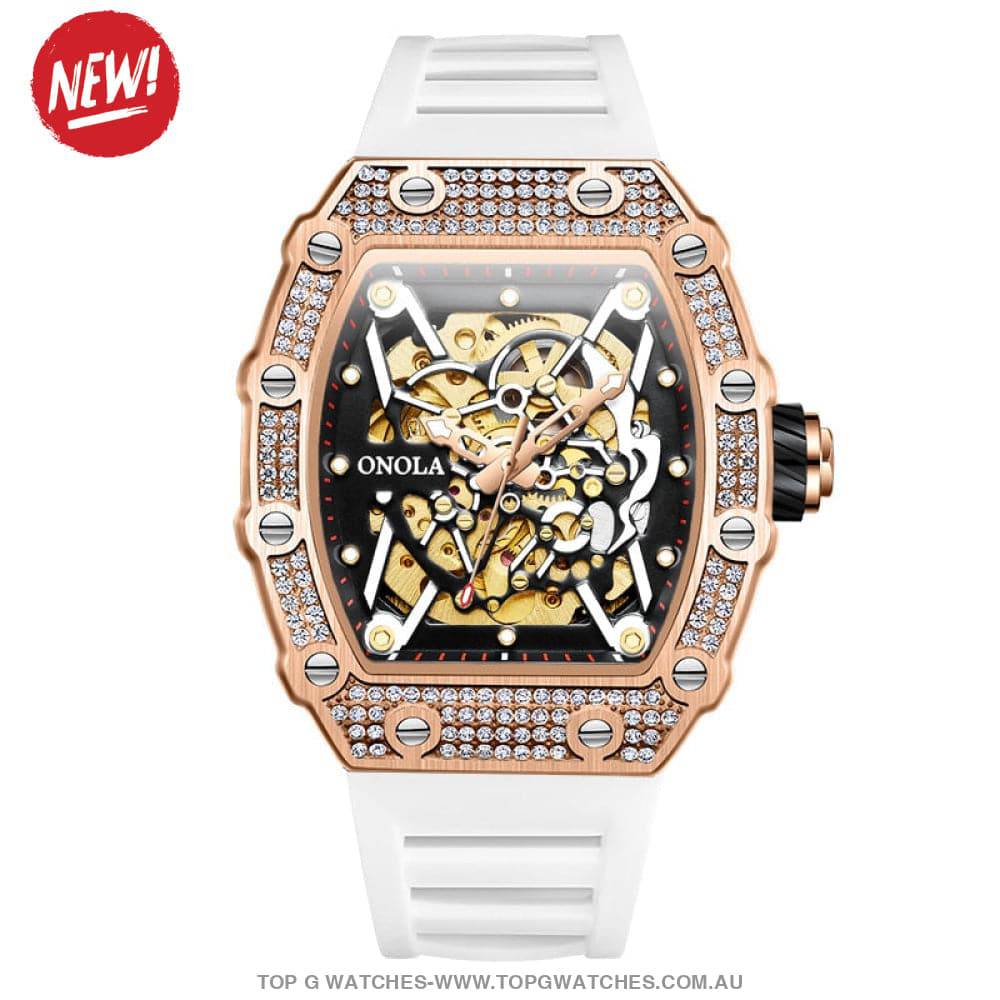 Tonneau Big Diamond Luxury Onola Mechanical Automatic Business Fashion Watch - Top G Watches