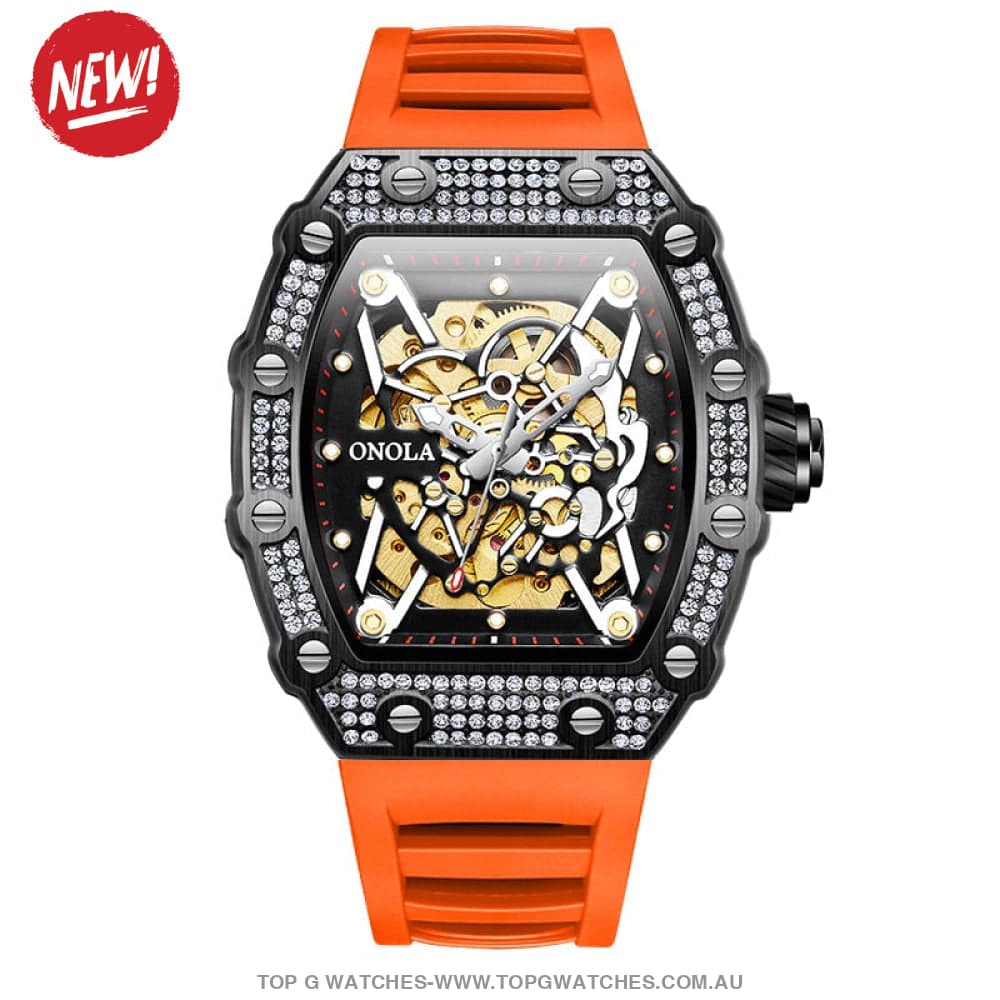 Tonneau Big Diamond Luxury Onola Mechanical Automatic Business Fashion Watch - Top G Watches