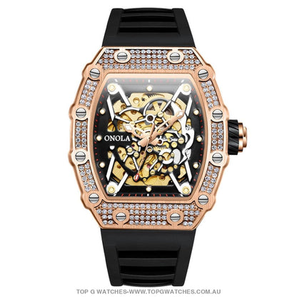 Tonneau Big Diamond Luxury Onola Mechanical Automatic Business Fashion Watch - Top G Watches